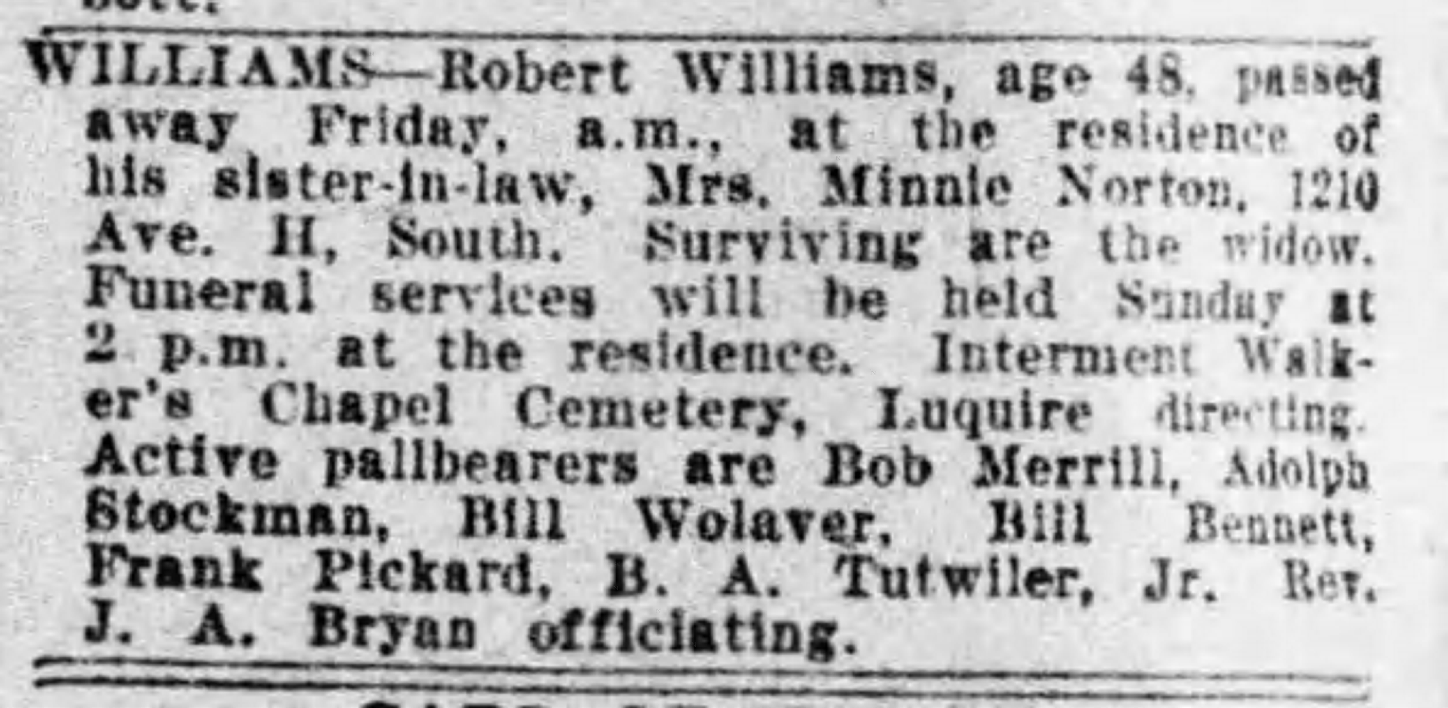 Robert Williams obituary